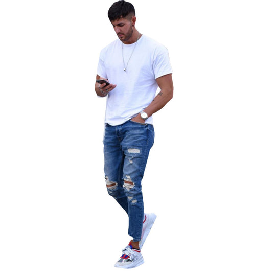 Herren modische Slim Fit Jeans mit angesagten Rissen und Verjüngung Heidi-Mode