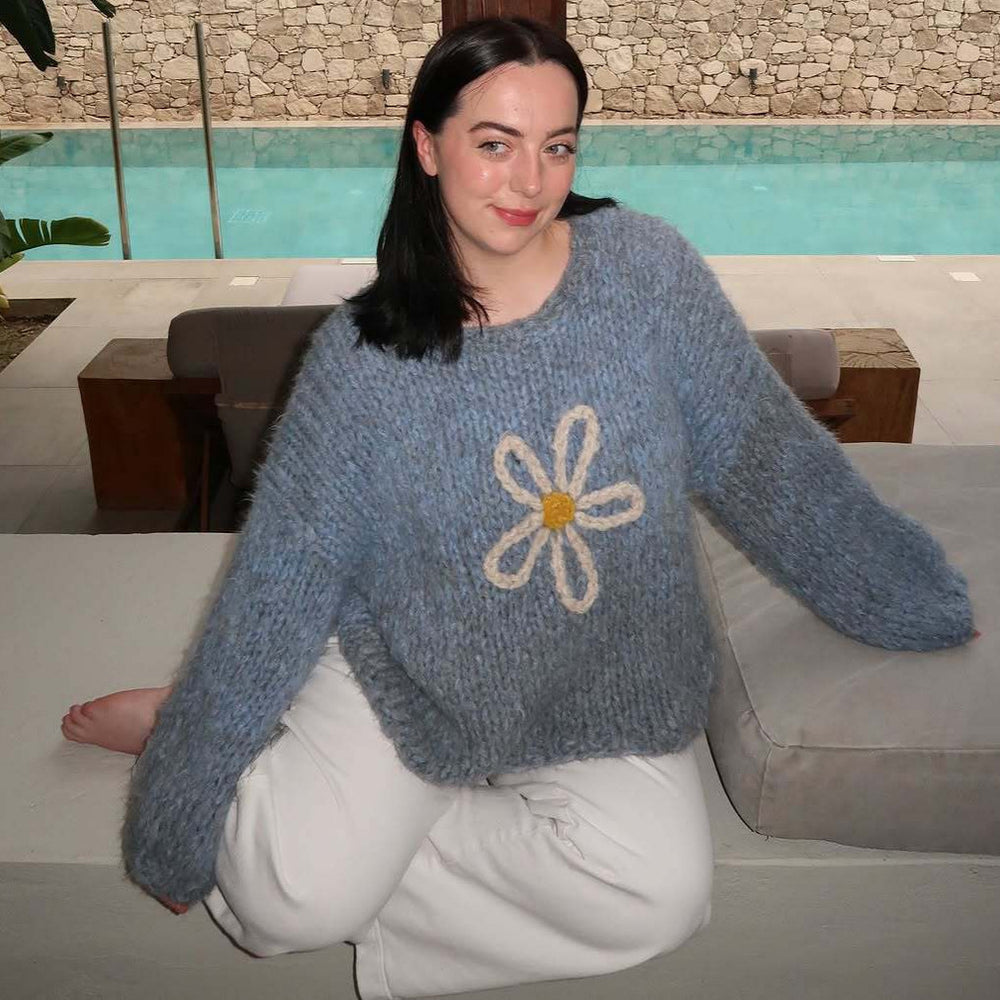 Damen lässiger Strickpullover mit floralem Motiv und oversized Schnitt Heidi-Mode