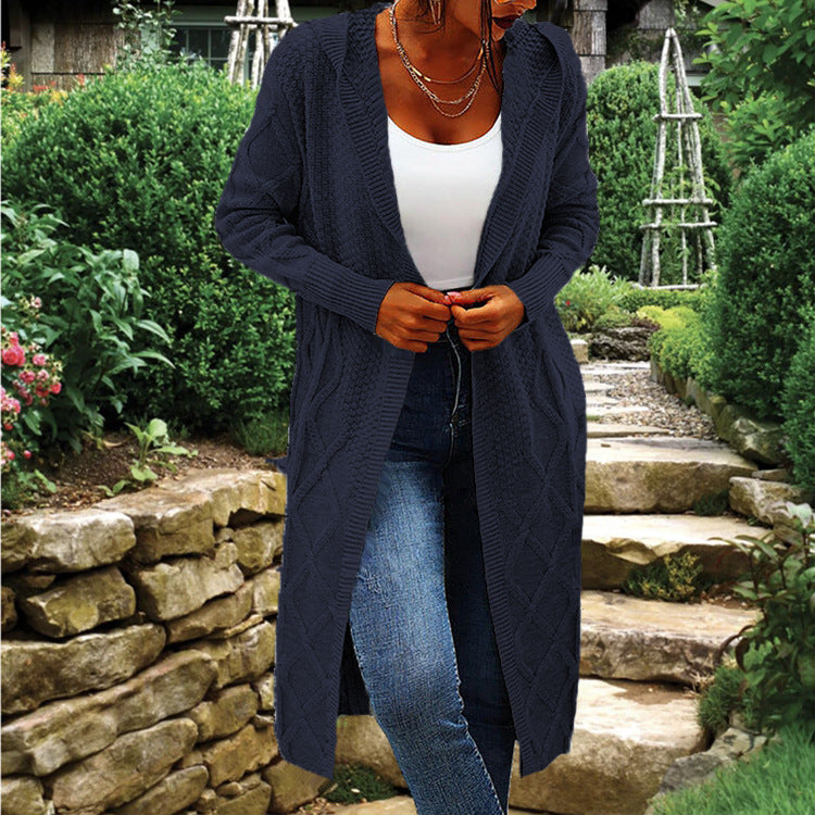 Damen Strick-Cardigan mit Kapuze und luxuriösem Zopfmuster Heidi-Mode