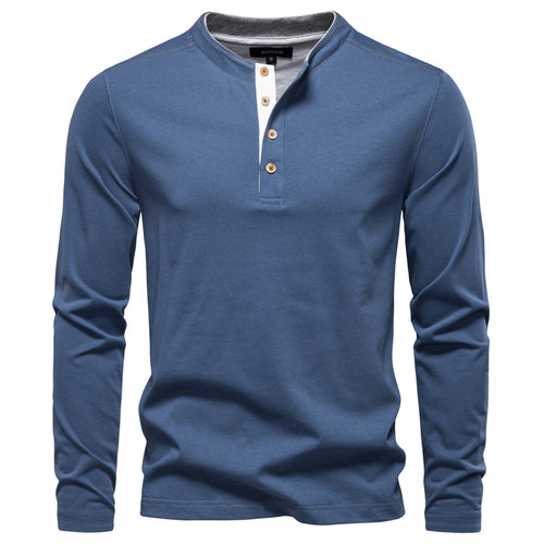 Herren Langarm-Henley-Shirt mit eleganten Druckknöpfen und bequemer Passform Heidi-Mode