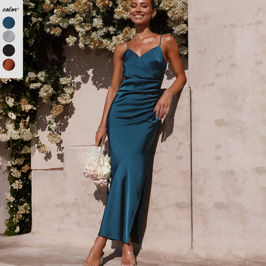 Damen Elegantes Abendkleid mit asymmetrischem Schnitt und seidigem Glanz Heidi-Mode