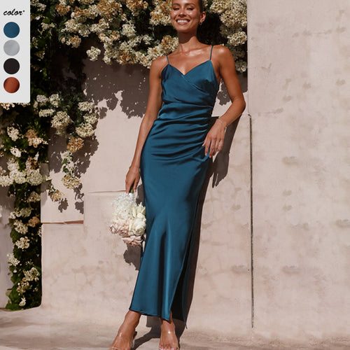 Damen Elegantes Abendkleid mit asymmetrischem Schnitt und seidigem Glanz Heidi-Mode