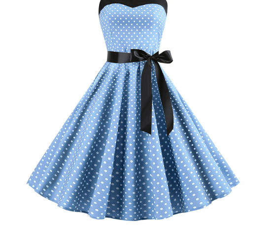 Damen Rockabilly Kleid mit Polka-Dots und Taillengürtel Heidi-Mode