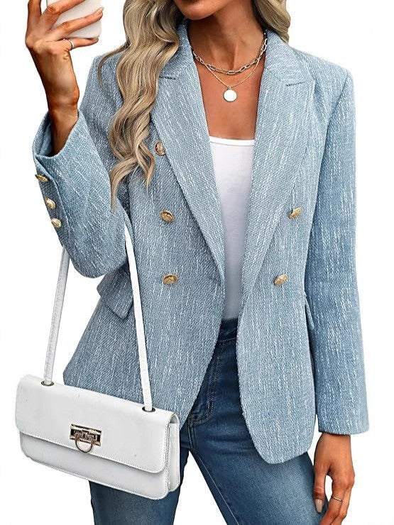 Damen Klassischer Double-Breasted Blazer mit goldenen Knöpfen Heidi-Mode