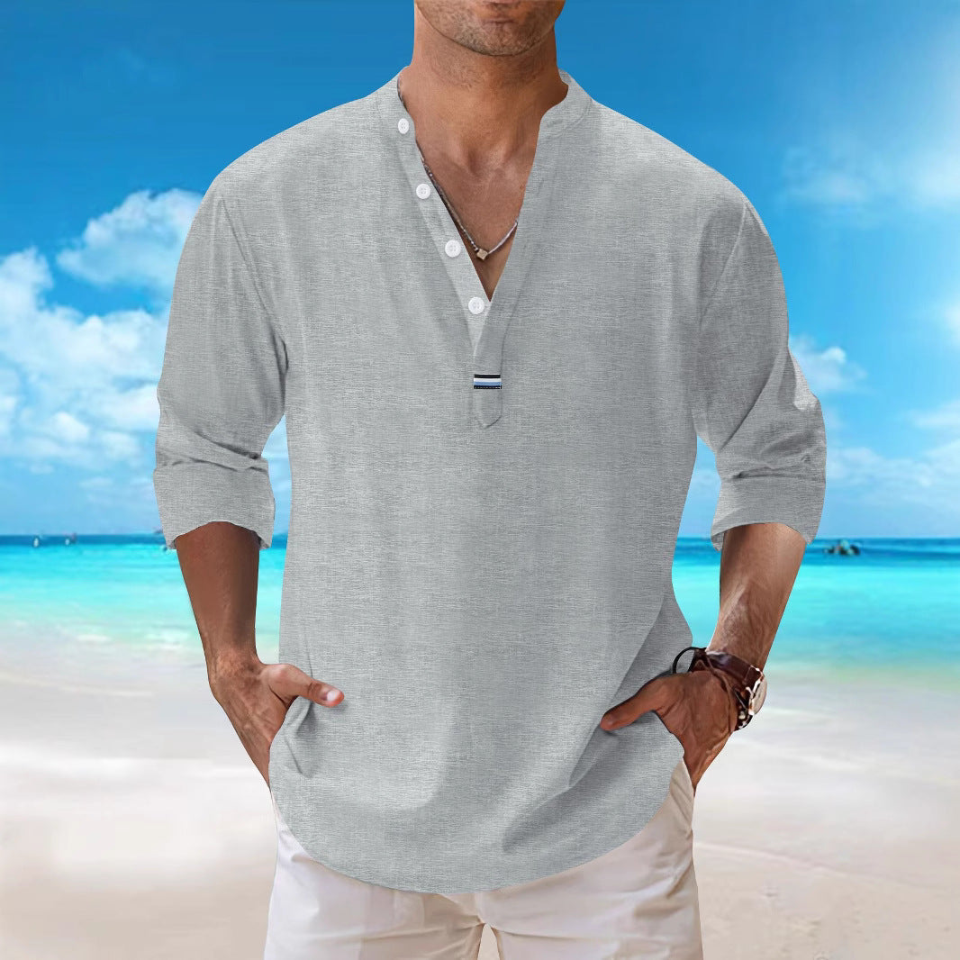 Herren Langarmshirt mit modischer Knopfleiste und elegantem Kragen Heidi-Mode
