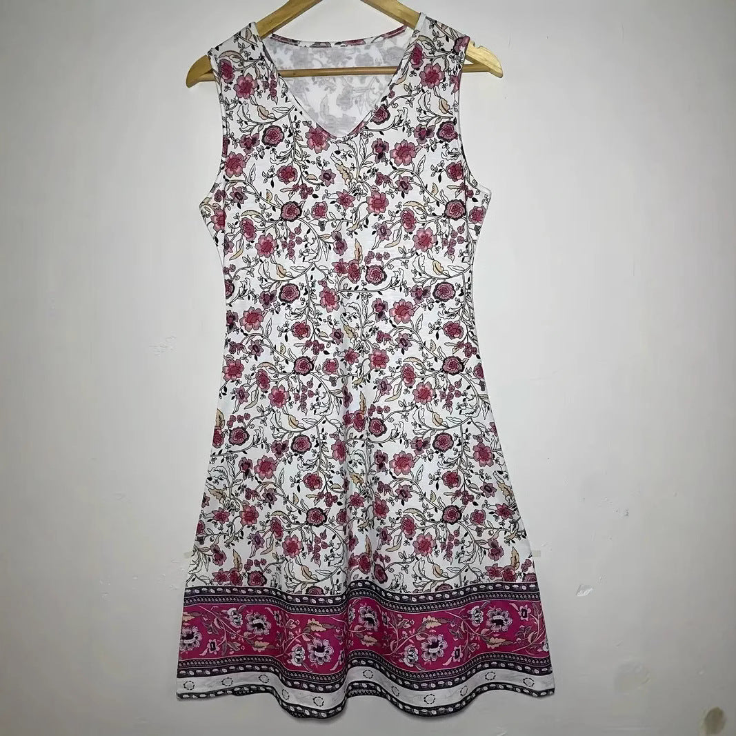 Damen Verspieltes Freizeitkleid mit V-Ausschnitt und floralem Design Heidi-Mode