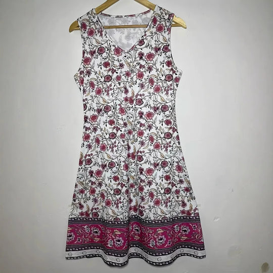 Damen Verspieltes Freizeitkleid mit V-Ausschnitt und floralem Design Heidi-Mode