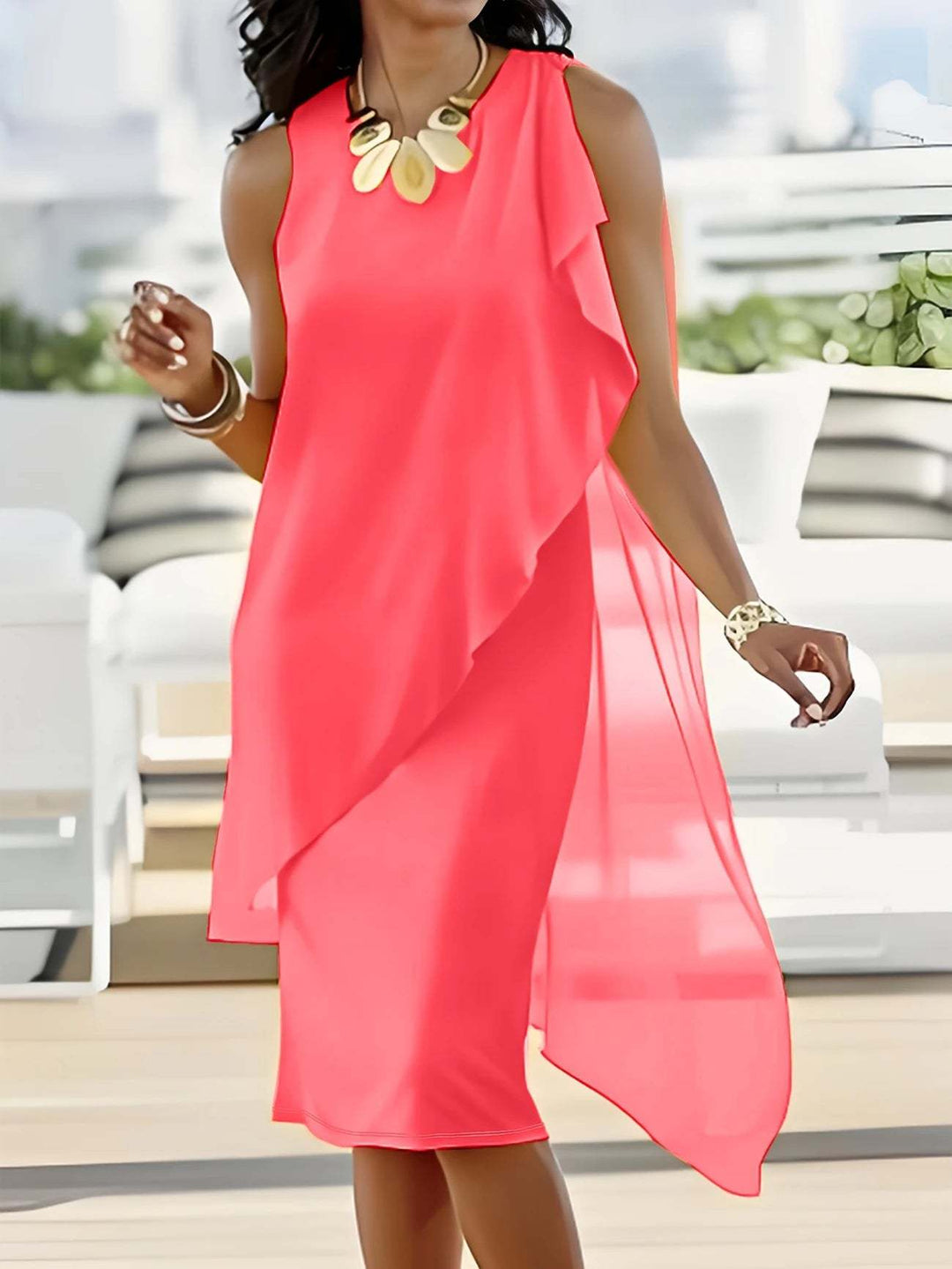 Damen asymmetrisches Chiffonkleid mit fließendem Schnitt Heidi-Mode