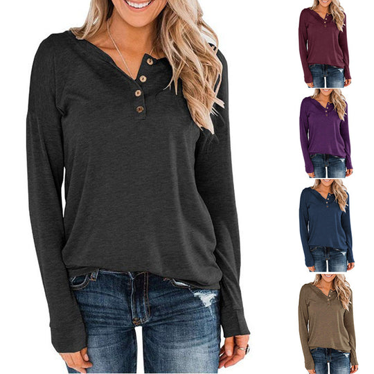Damen modisches Langarm-Henley-Shirt mit Knopfleiste Heidi-Mode