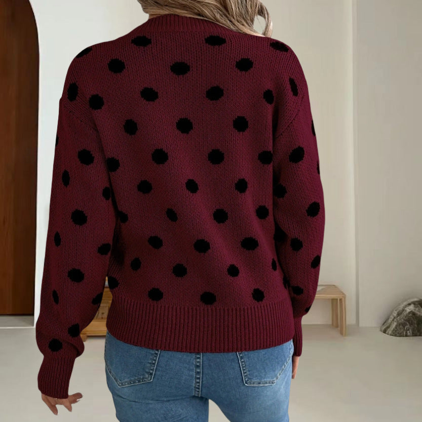 Damen Grobstrickpullover mit gepunktetem Muster und lässigem Schnitt Heidi-Mode