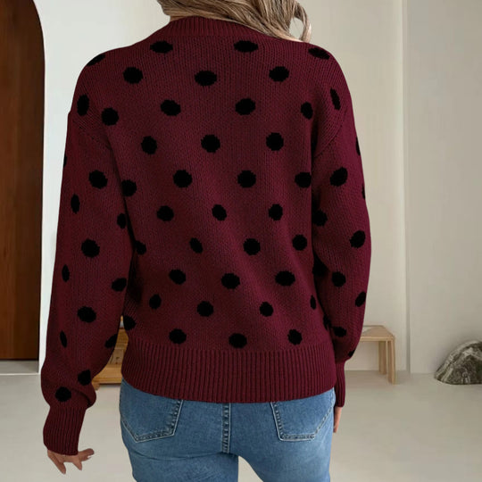 Damen Grobstrickpullover mit gepunktetem Muster und lässigem Schnitt Heidi-Mode