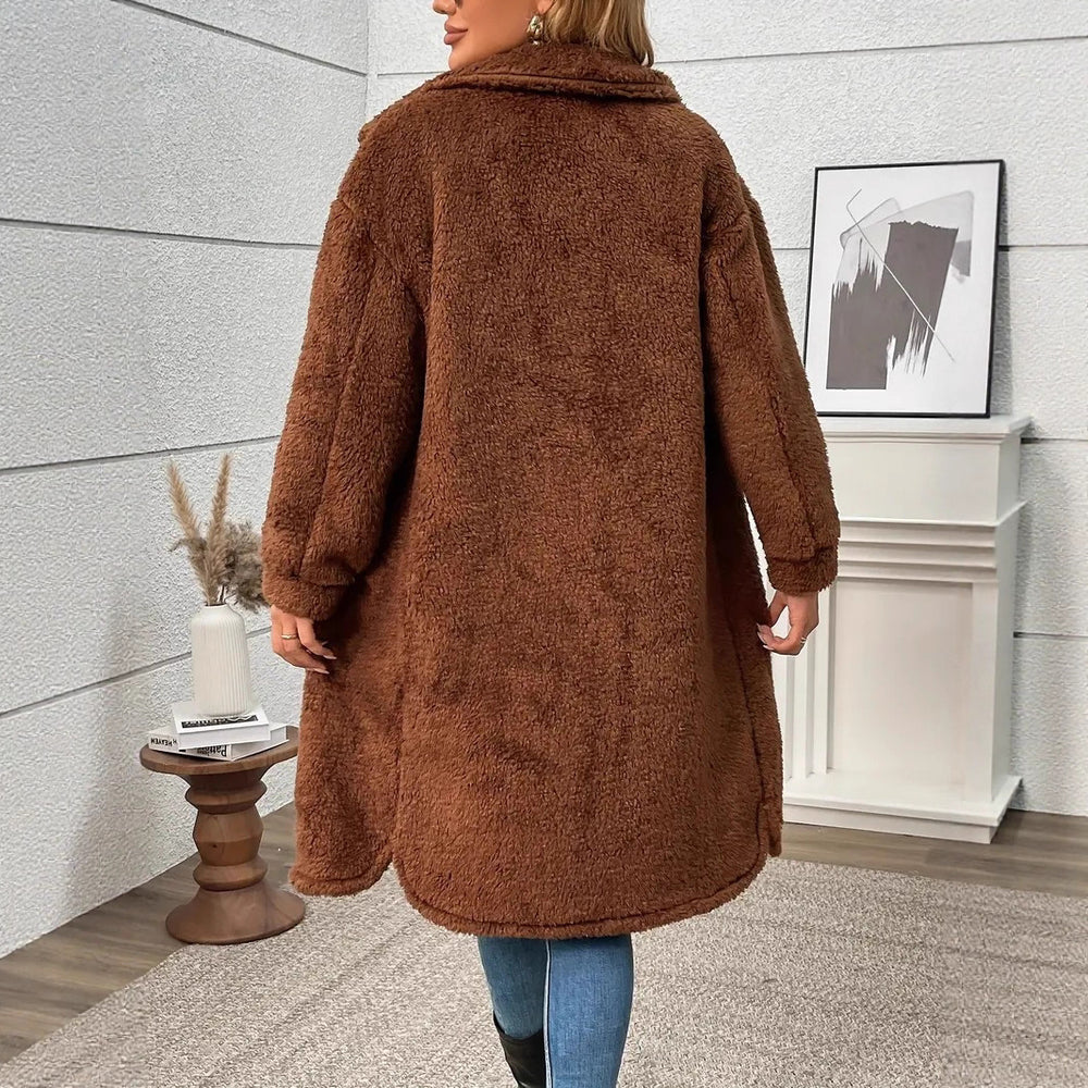 Damen Teddyfell Mantel mit praktischen Taschen und übergroßem Schnitt Heidi-Mode