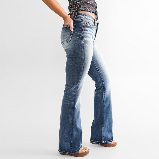 Damen Bootcut Jeans im lässigen Vintage-Stil mit hohem Bund und moderner Waschung Heidi-Mode