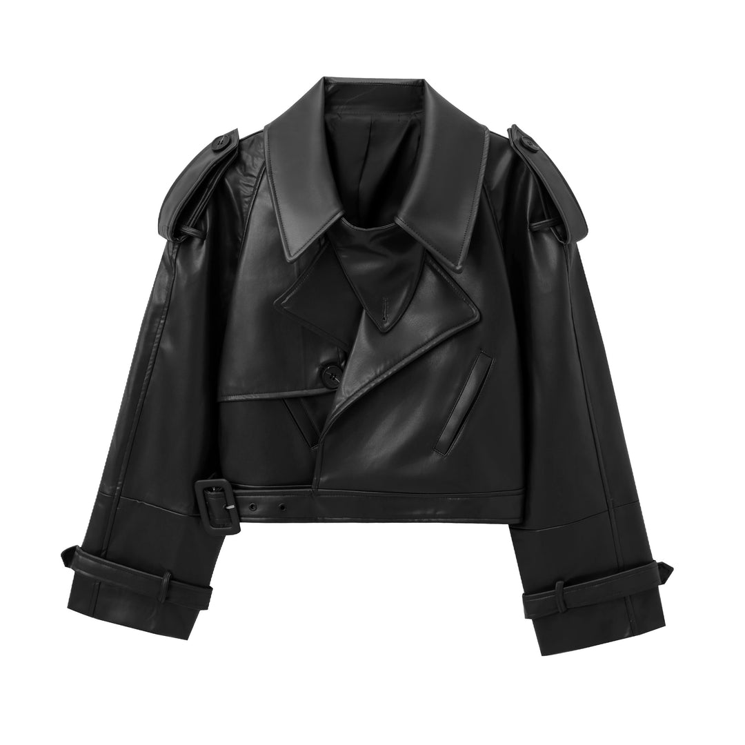 Damen cropped jacke im eleganten Design mit breitem Revers und praktischen Taschen Heidi-Mode