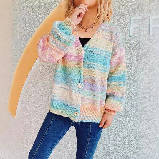Damen grob gestrickter Cardigan mit modischem Knopfdesign und weichem Material Heidi-Mode