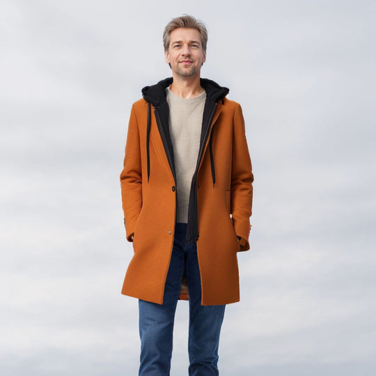 Damen eleganter Mantel mit abnehmbarer Kapuze und sportlichen Akzenten Heidi-Mode