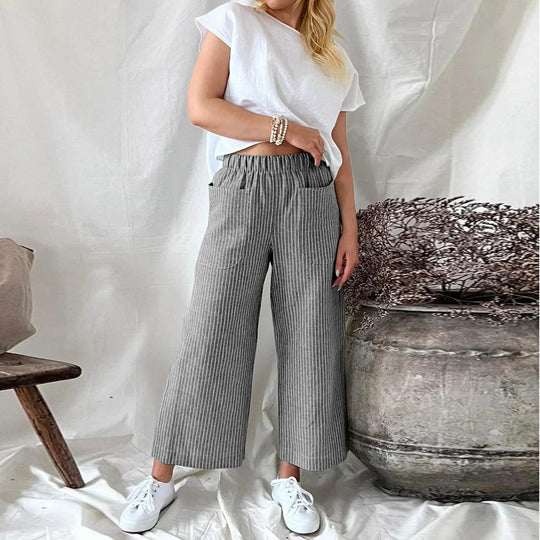 Heidi-Mode | Bequeme Gestreifte Weite Hose für Damen