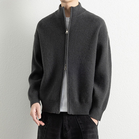 Herren Strickjacke mit hohem Kragen und praktischen Reißverschluss Heidi-Mode