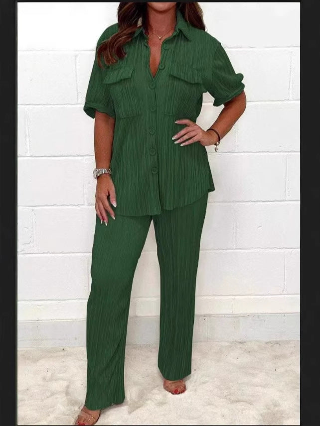 Damen plissiertes Hemd mit passender Hose Heidi-Mode