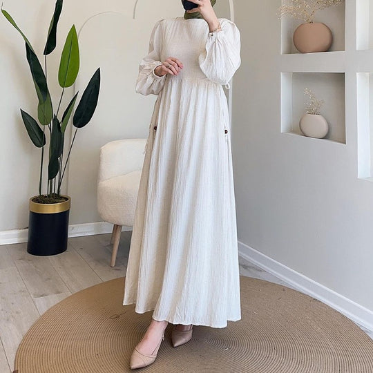 Damen Maxikleid mit strukturiertem Design und Puffärmeln Heidi-Mode