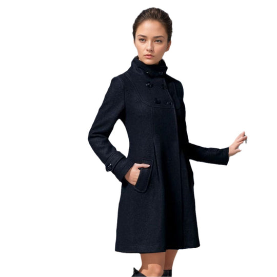Damen eleganter Wollmantel mit modernem Kragen und praktischen Taschen Heidi-Mode