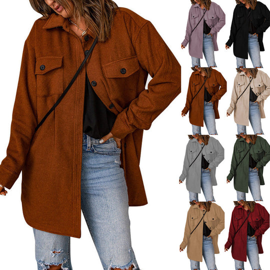 Damen Übershirt aus weichem Fleece mit Taschen und Knopfdetails Heidi-Mode