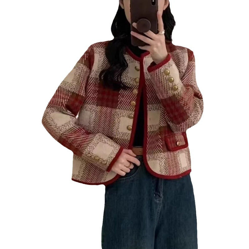Damen Freizeitblazer mit eleganter Karomusterung und Knopfdetails Heidi-Mode