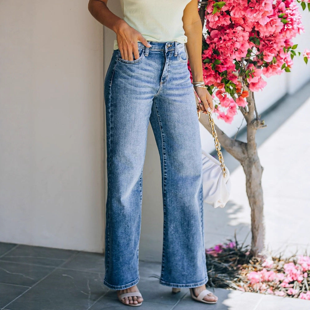 Damen Hight-Waist Jeans im lässigen Wide-Leg Schnitt Heidi-Mode