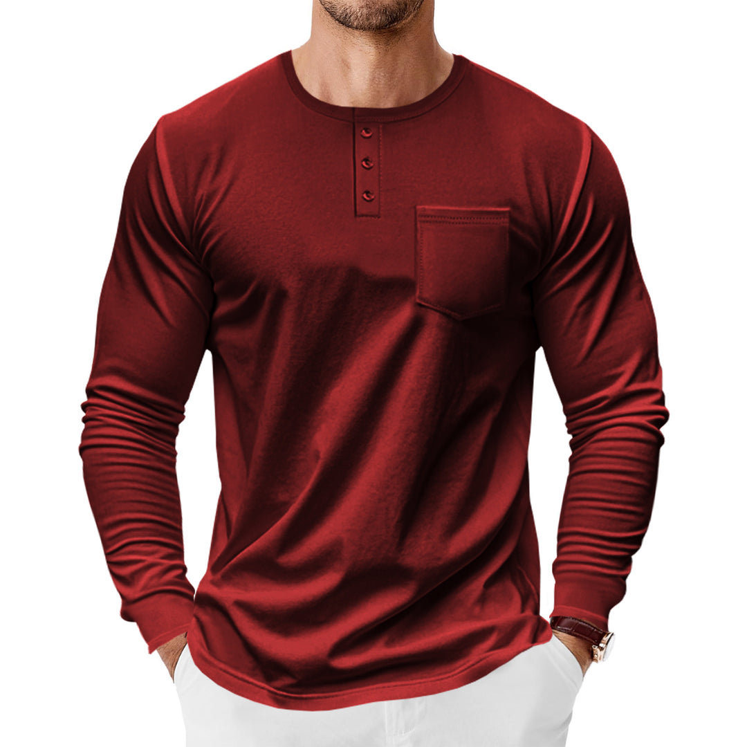 Herren Langarm-Henley-Shirt mit praktischer Brusttasche und modischen Knopfdetails Heidi-Mode