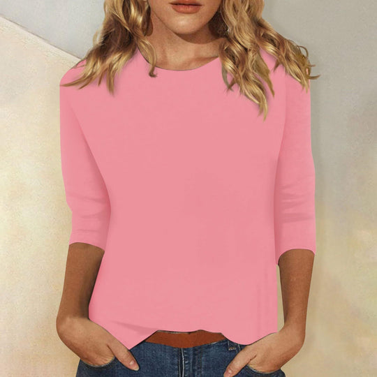 Damen Lässiges Oberteil mit Eleganten 3/4-Ärmeln und Geschwungenem Saum Heidi-Mode