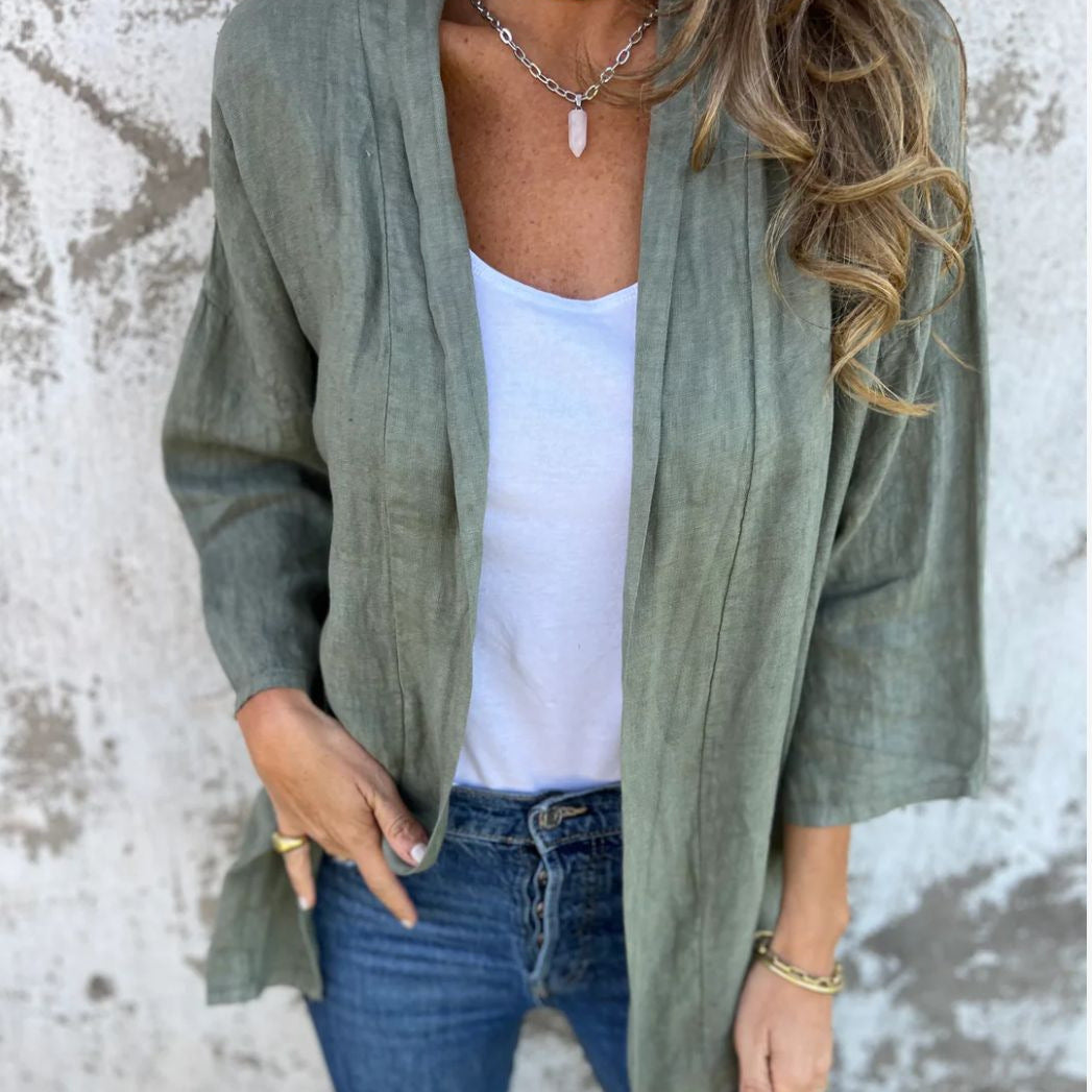 Damen lässige Sommerjacke aus leichtem Leinen Heidi-Mode