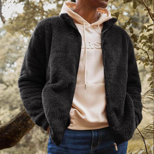 Herren Fleecejacke mit hohem Kragen und praktischen Taschen Heidi-Mode