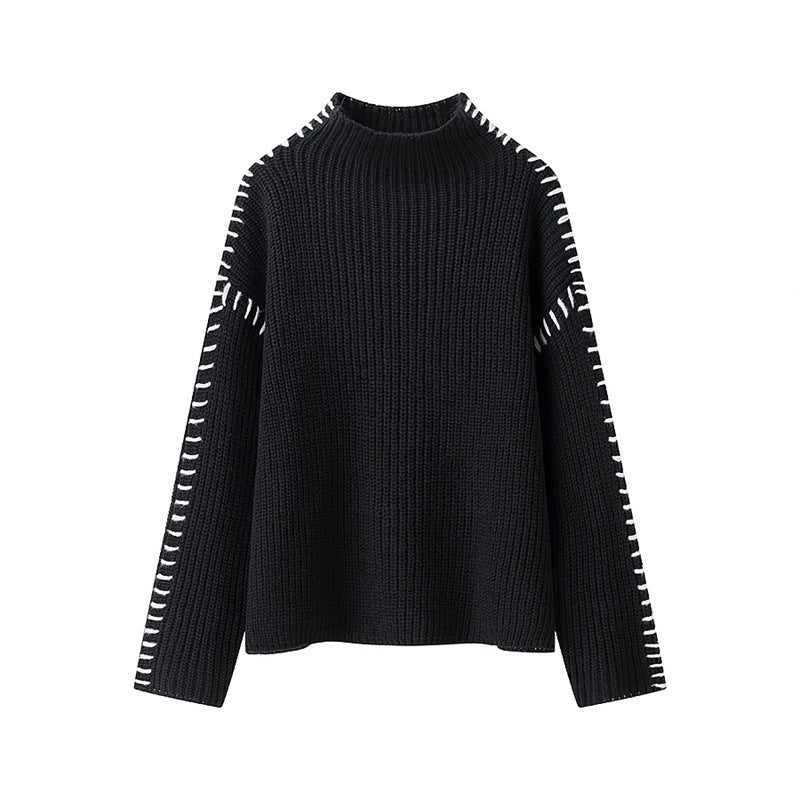 Damen modischer Strickpullover mit hohen Kragen und eleganten Seitendetails Heidi-Mode