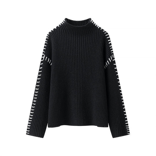 Damen modischer Strickpullover mit hohen Kragen und eleganten Seitendetails Heidi-Mode