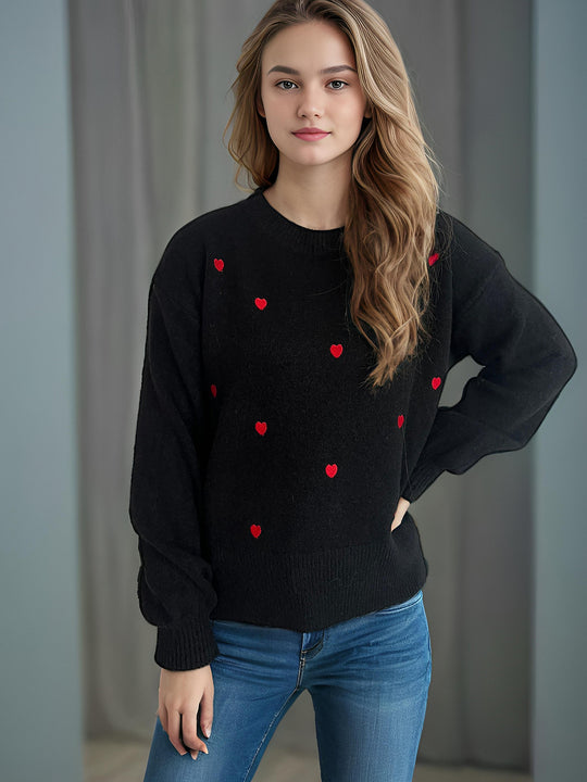 Damen Pullover mit verspieltem Herzdesign Heidi-Mode
