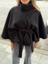 Damen elegante Cape-Jacke mit Knoten-Detail und voluminösen Ärmeln Heidi-Mode
