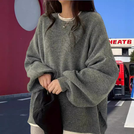 Damen Oversized Strickpullover mit eleganten Puffärmeln und modernem Design Heidi-Mode