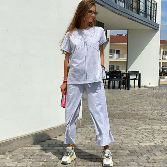 Damen lässiges Lounge-Set mit oversize Oberteil und weiten Hosen Heidi-Mode