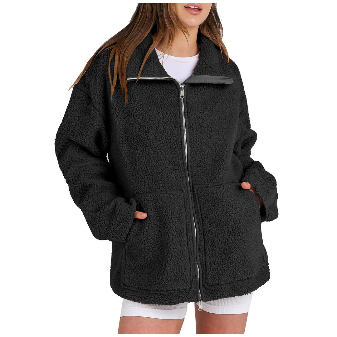 Damen Kuschelige Teddy-Jacke mit Reißverschluss Heidi-Mode