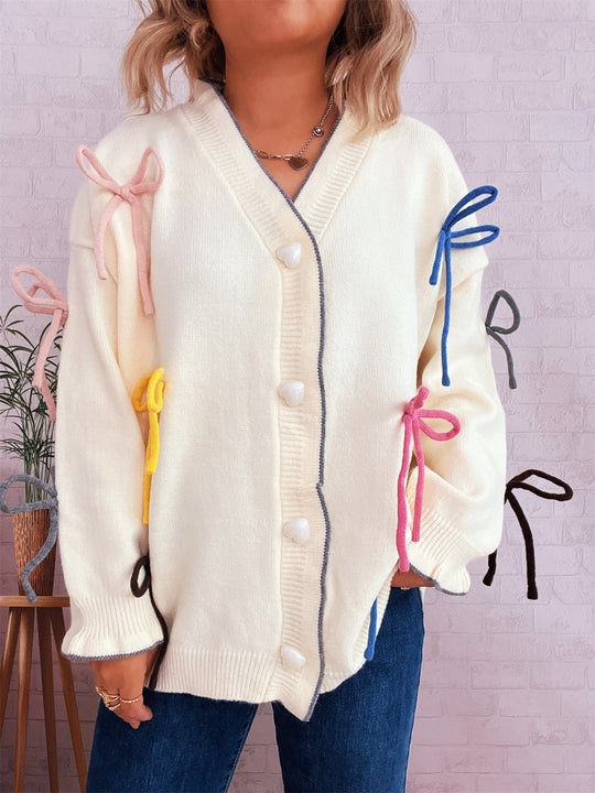 Damen Strickjacke mit bunten Schleifendetails Heidi-Mode