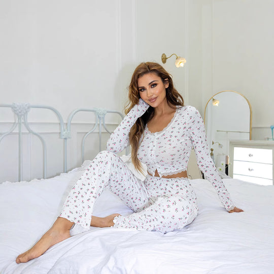 Damen Schlafanzug-Set mit floralem Design und elastischem Bund Heidi-Mode