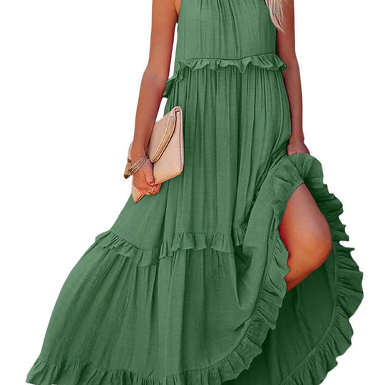 Damen Maxikleid mit Rüschendetails und luftiger Silhouette Heidi-Mode