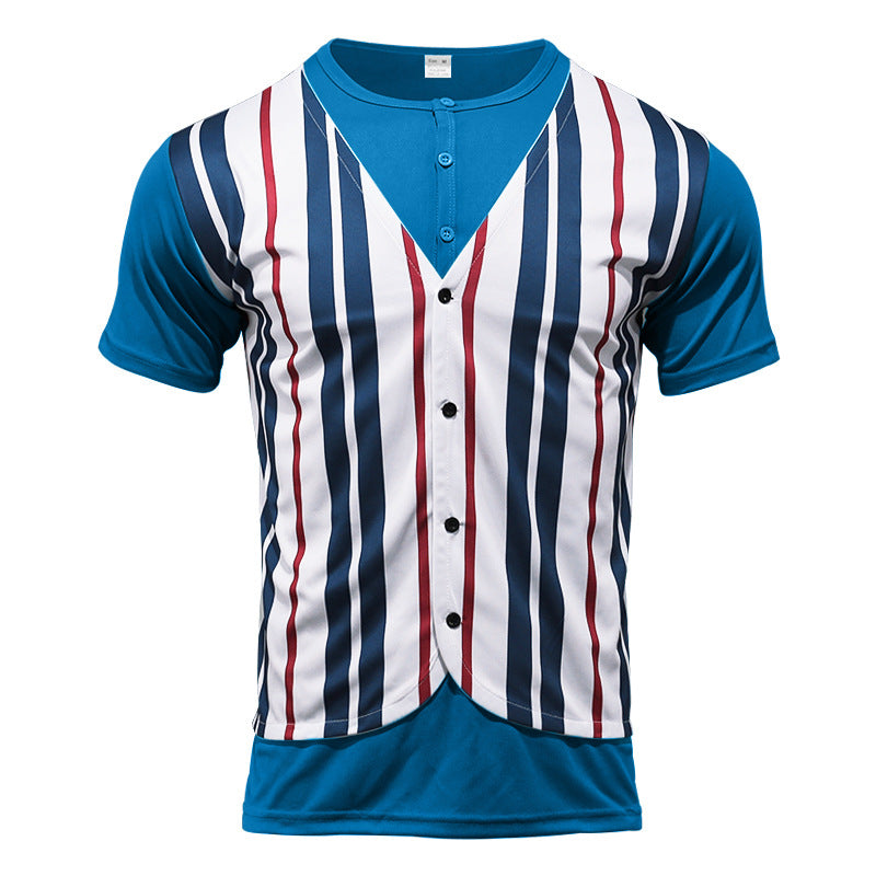 Herren Kurzarm-Henley-Shirt mit gestreiftem Design und modernem Schnitt Heidi-Mode