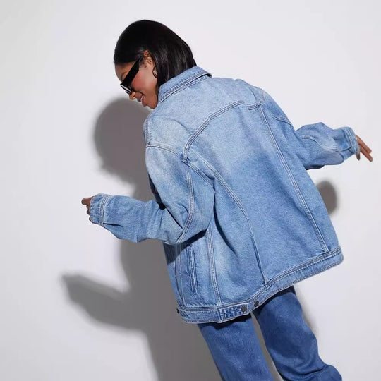 Damen Modische Oversized Jeansjacke mit lässigem Schnitt Heidi-Mode