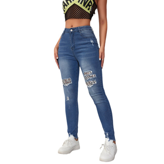 Damen Skinny Jeans mit animalischen Applikationen und Distressed-Effekten Heidi-Mode