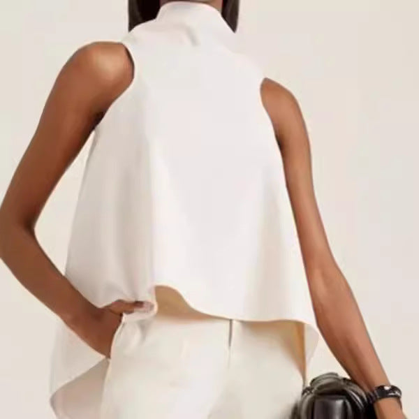 Damen ärmelloses Tunika mit asymmetrischem Schnitt und elegantem Kragen Heidi-Mode