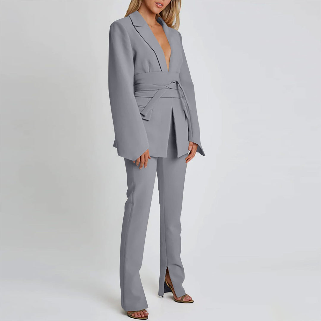 Heidi-Mode | Blazer Longline Tailored Fit Selbstbinder Taille Revers Taschen