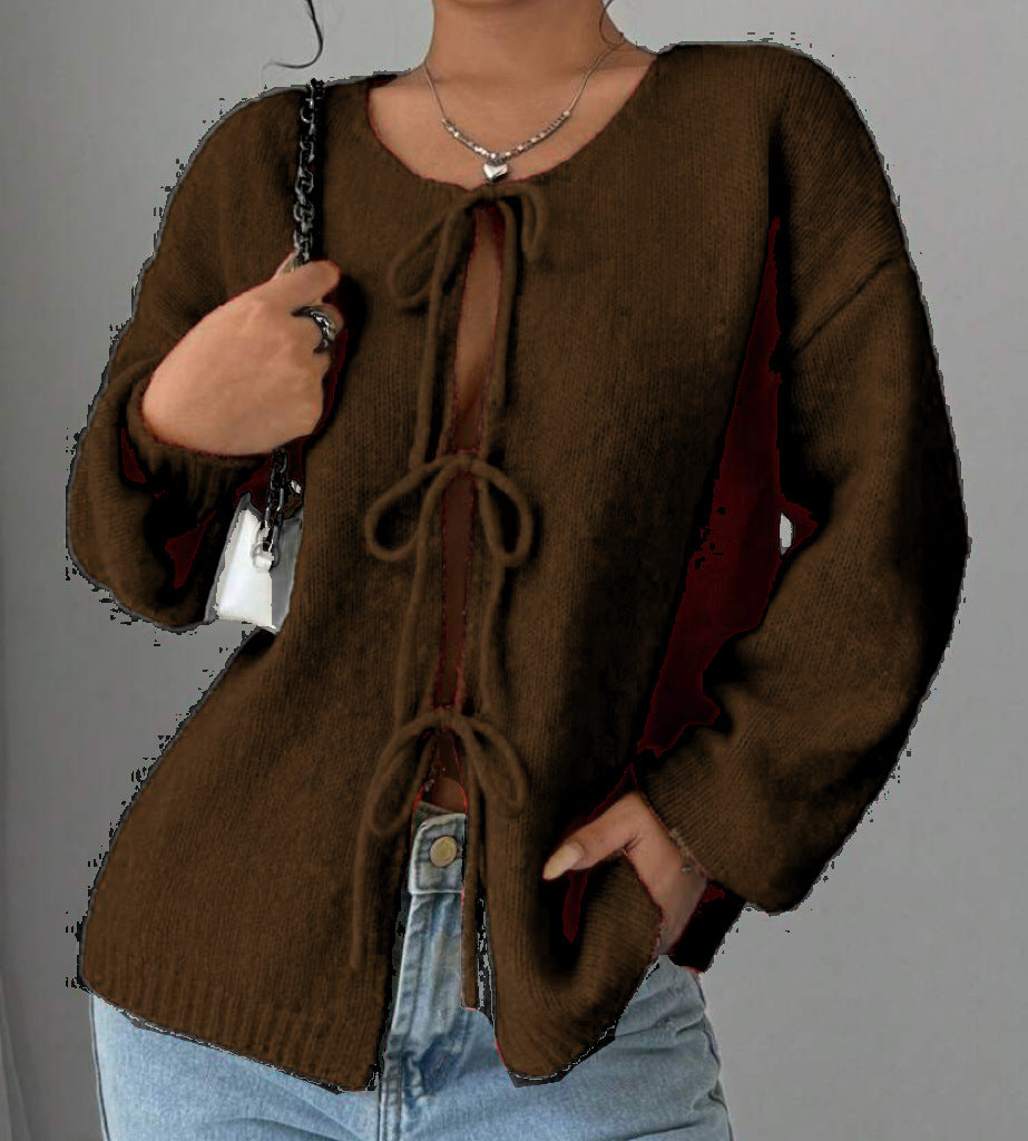 Damen Oversized Strickpullover mit dekorativem Schnürdetail Heidi-Mode