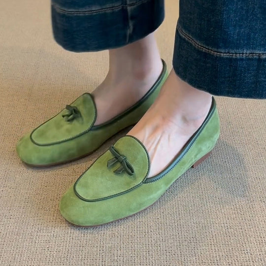 Damen Wildleder Slipper mit dekorativem Schleifendetail Heidi-Mode