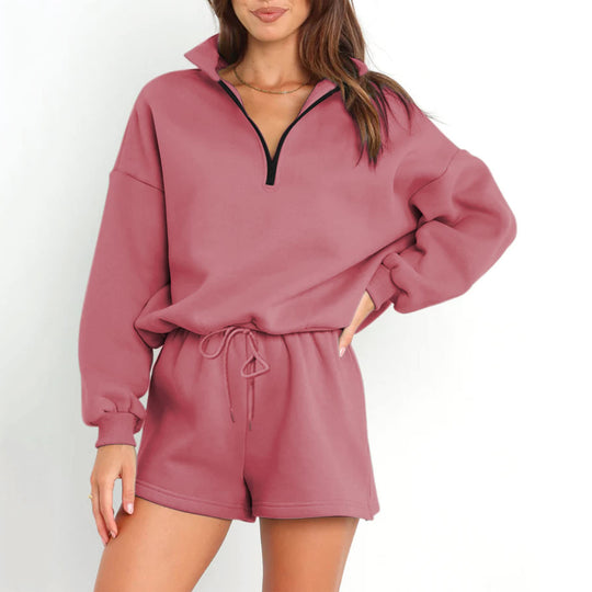 Damen lässiger Pullover mit halbhohem Kragen und Shorts Heidi-Mode
